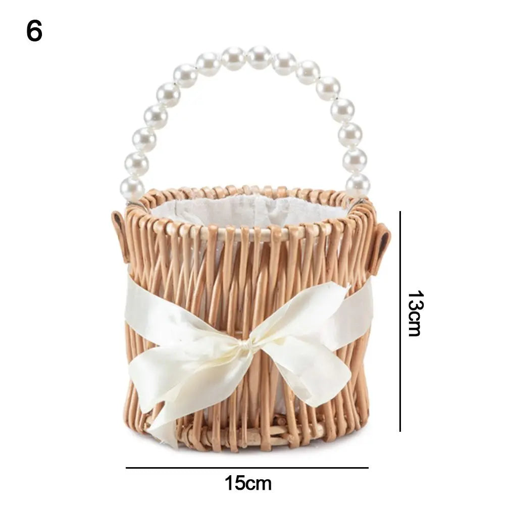 Willow Rattan Half Moon Basket in Round, Pearl Handle