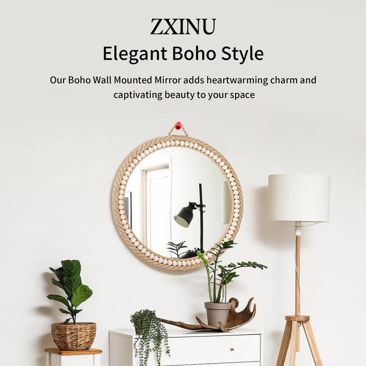 Hand-woven Nordic decorative hanging mirror creative hanging wall sofa porch homestay style background wall decor makeup mirror