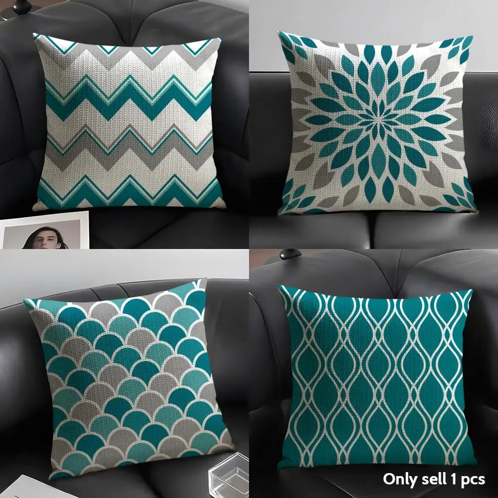 Modern Coastal Style Cushion Cover Natural Linen Organic Fabric Double Sided Print Sofa Pillow Case Home Decor Gift