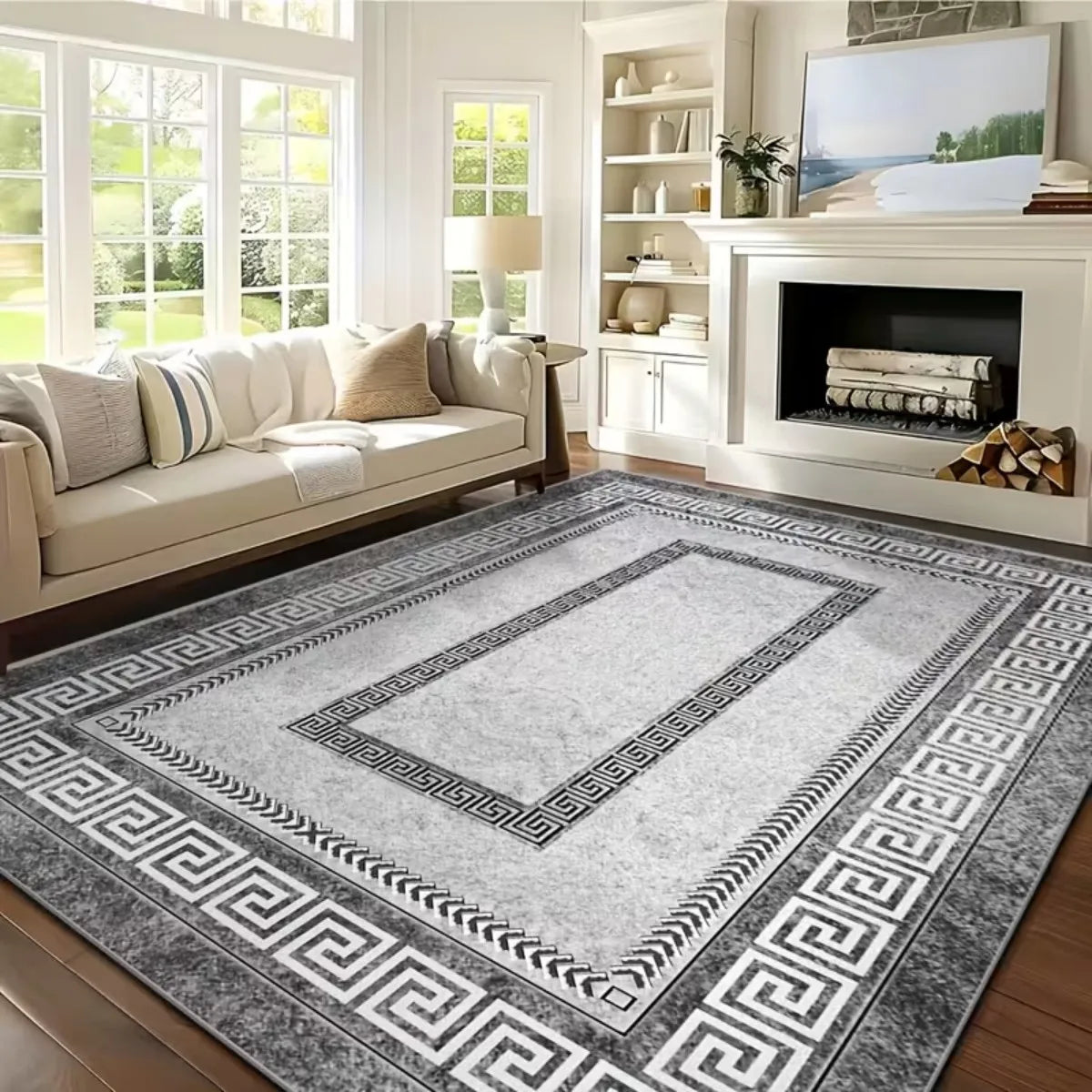 Large Square Crystal Velvet Rug for Living Room, Soft Floor Mat with Non-Slip Rubber Bottom, Ideal for Hallway and Bedroom