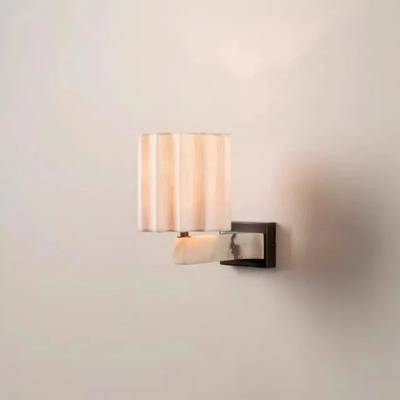 Nordic Natural Marble Wall Sconce Designer Fabric Lampshade Art Wall Decor Modern Living Room Luxury Bedroom Hotel Bedside Lamp