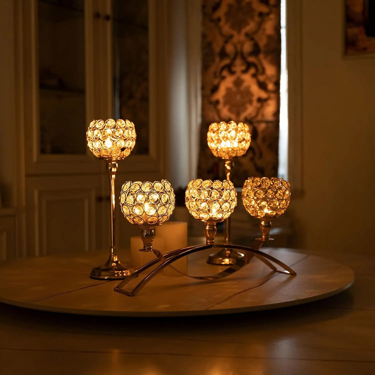3 Pcs Gold Candle Holders Set, 3 Arm Tealight Candelabra Stand, Wedding Table Centerpiece Candlestick for Fireplace Mantel Decor, Living Room Dining Table, Valentine's Day Housewarming Gift