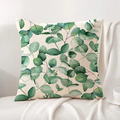 Watercolor Eucalyptus Linen Cushion Cover in Dense Leaf Canopy