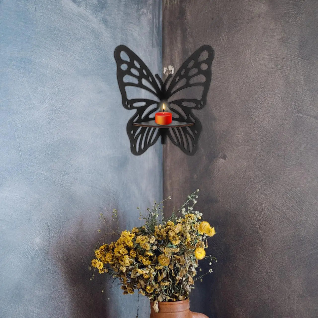 Butterfly Wall Shelf Wooden Floating Corner Bookshelf for Crystal Display Figurine Storage and Home Decor