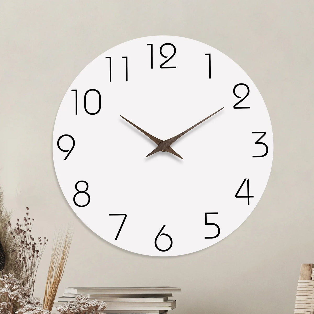 Casual Modern White Pattern Wooden Wall Clock Living Room Bedroom Kitchen Home Decoration Wall Clock Silent Quartz Clock Holiday Gift 10 Inches 12 Inches 14 Inches 16inch (Without Batteries)