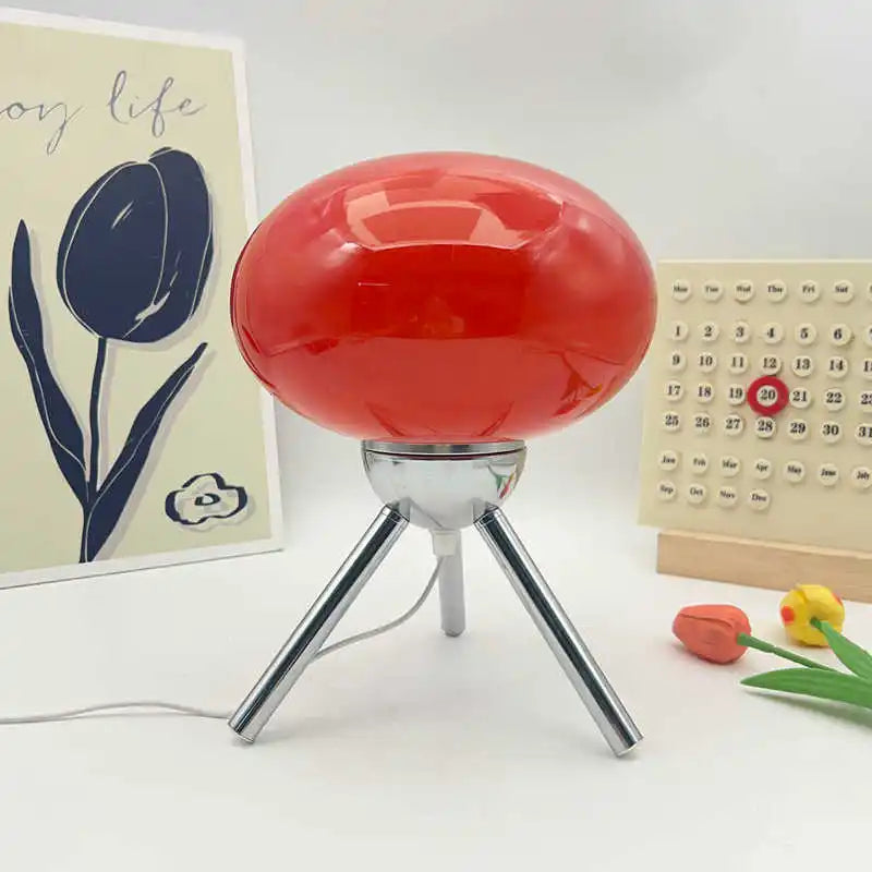 Bauhaus Glass Mushroom Table Lamp in Red