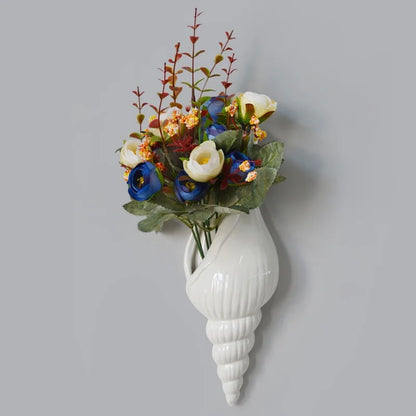 White Ceramic Conch Shell Wall Vase – vase photo 4