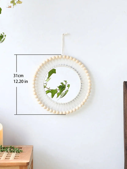 Wooden Bead Wall Mirror in Plain Beaded Hoop