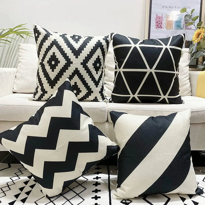 Black Geometric Linen Cushion Cover – cushion cover photo 2