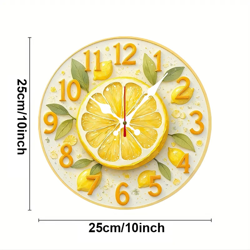 Lemon & Orange Wooden Round Silent Hanging Wall Clock, Suitable For Living Room, Office, Study Room, Bedroom, Home Decoration