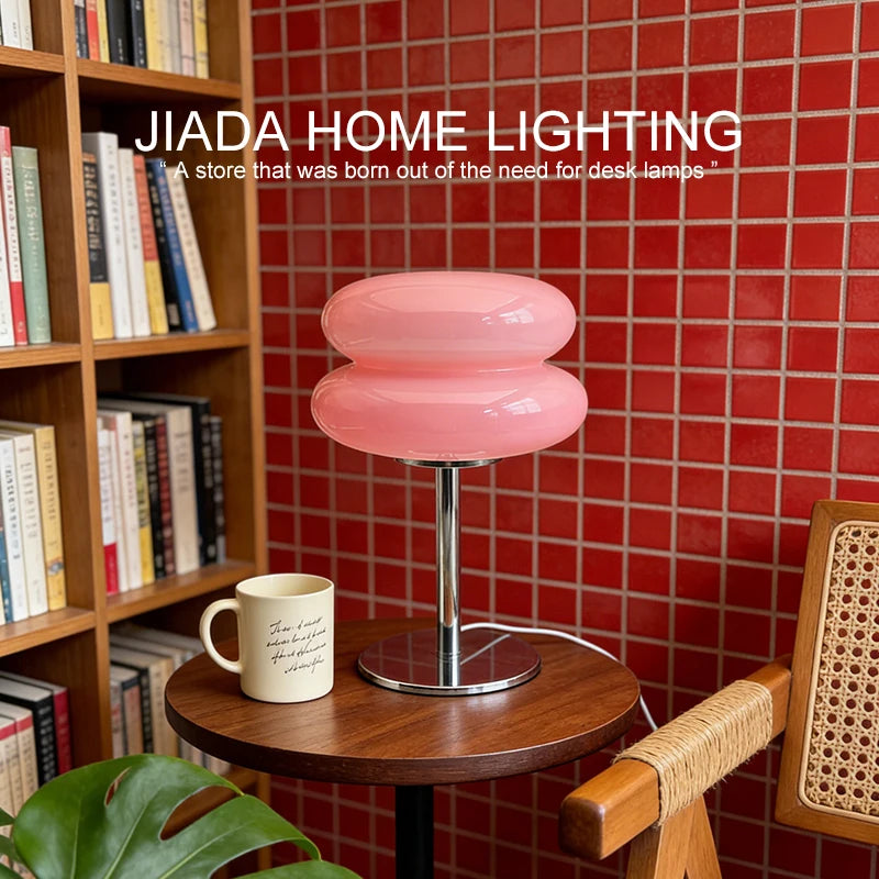 Mid-Century Ins Macaron Cream Double Layer Glass Table Lamp Nordic Style Living Room Bedroom Study Bedside Hamburger Egg Tart