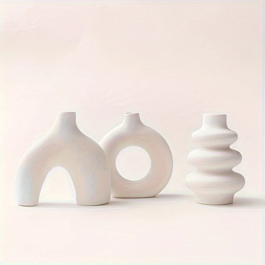Bohemian Ceramic Vase Set in White