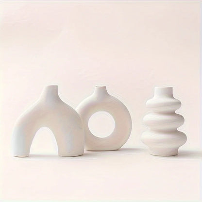 Bohemian Ceramic Vase Set in White
