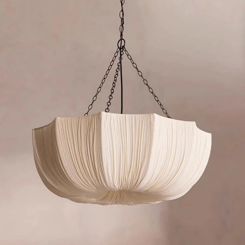 Nordic Fabric  Pendant Light Minimalist Wabi Sabi Retro Iron Chain Pendant Lamp Japanese Living Dining Room Bedroom Chandelier