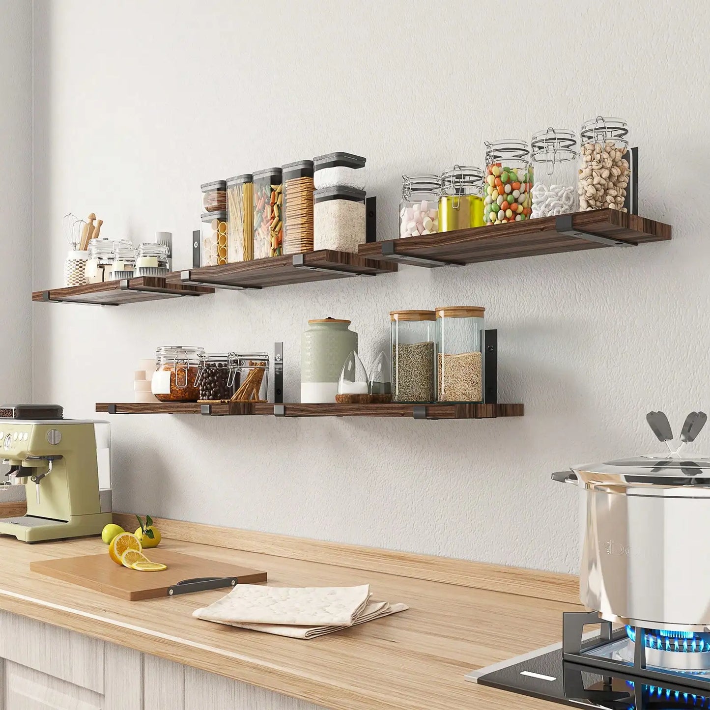 5/10Pcs Floating Shelves, 4.7 Inch Wide Wall Shelves with Invisible Brackets, Rustic Wood Storage Racks for Bedroom, Living Room, Kitchen, Bathroom
