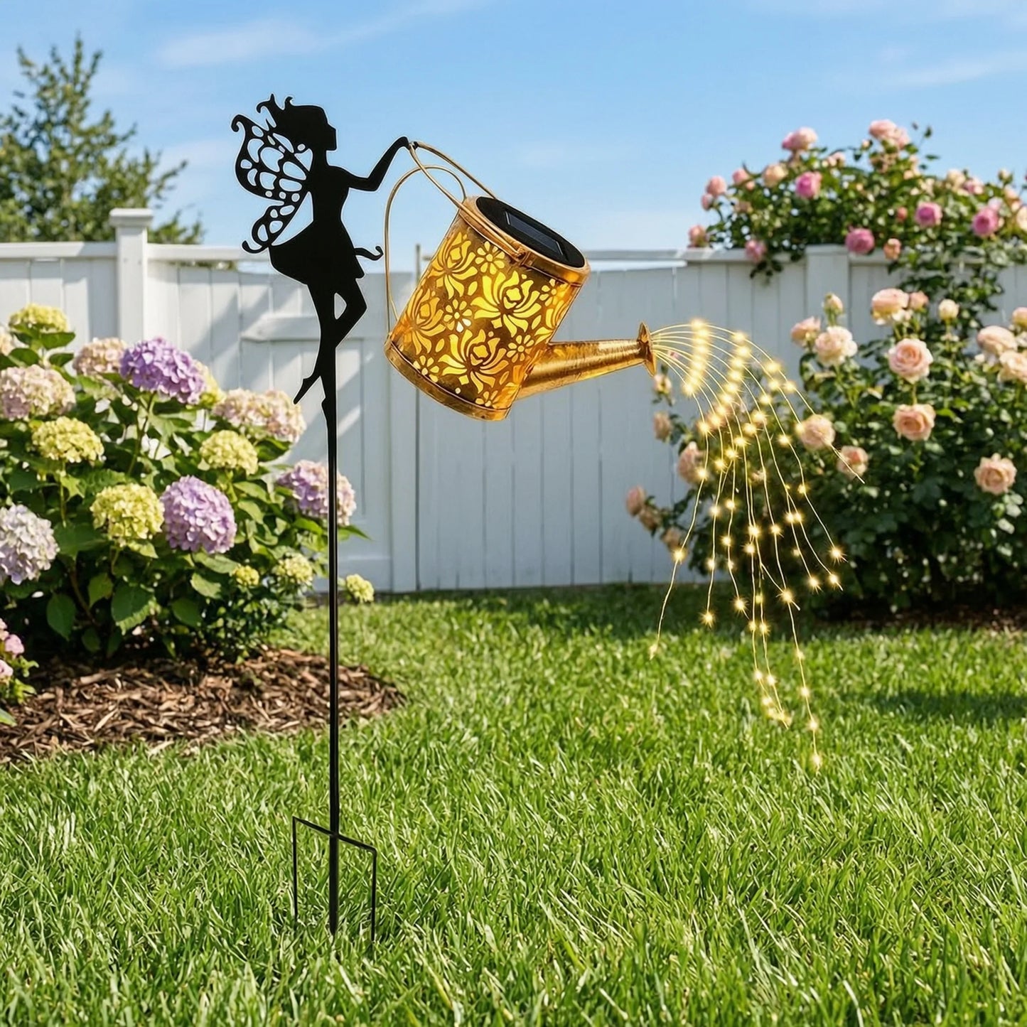 Solar Fairy Watering Can Lights – Outdoor Decorative Kettle with Cascading String Lights, Perfect for Garden Décor & Gifts