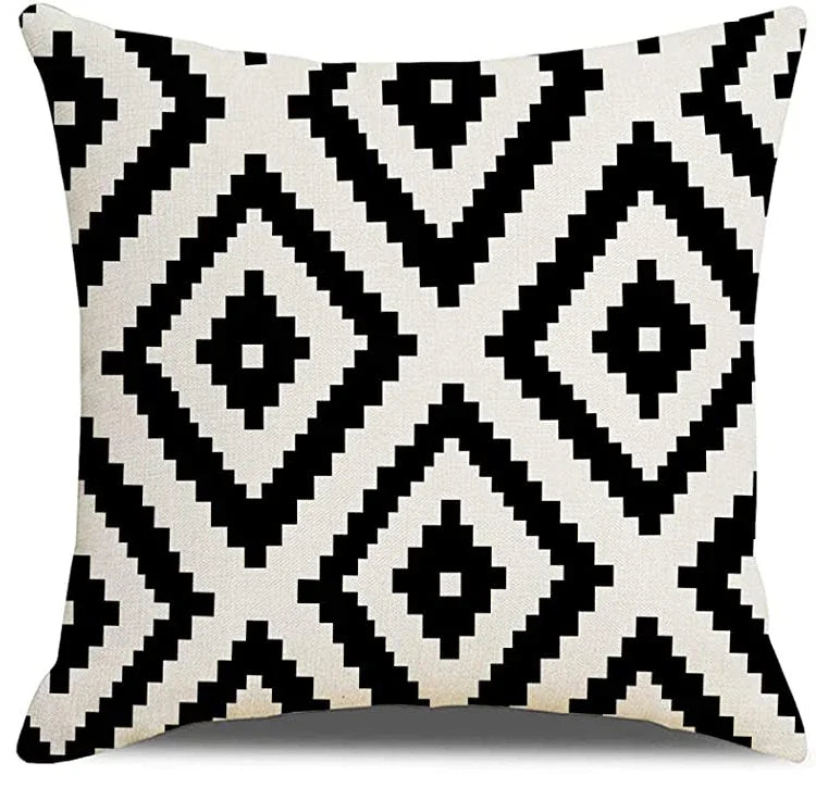 Black Geometric Linen Cushion Cover in Diamond Ikat