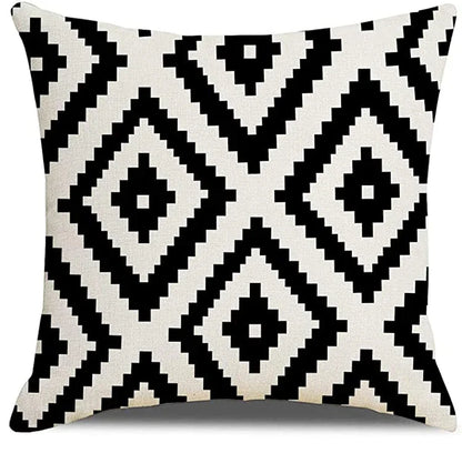 Black Geometric Linen Cushion Cover in Diamond Ikat