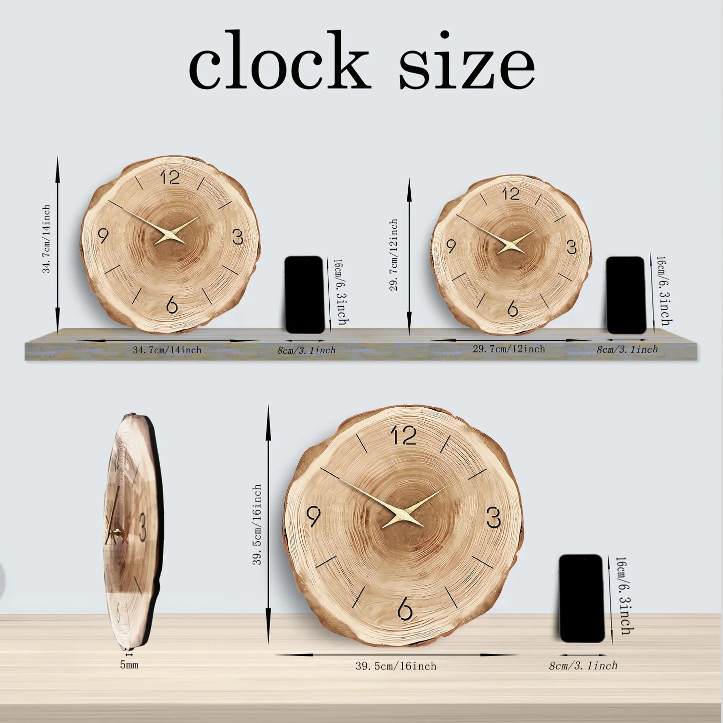 1pc Wooden Ring Wall Clock, Wood Cross-Section Texture Pattern Design of the Original Wood Color Wall Clock, Home Mute Clock