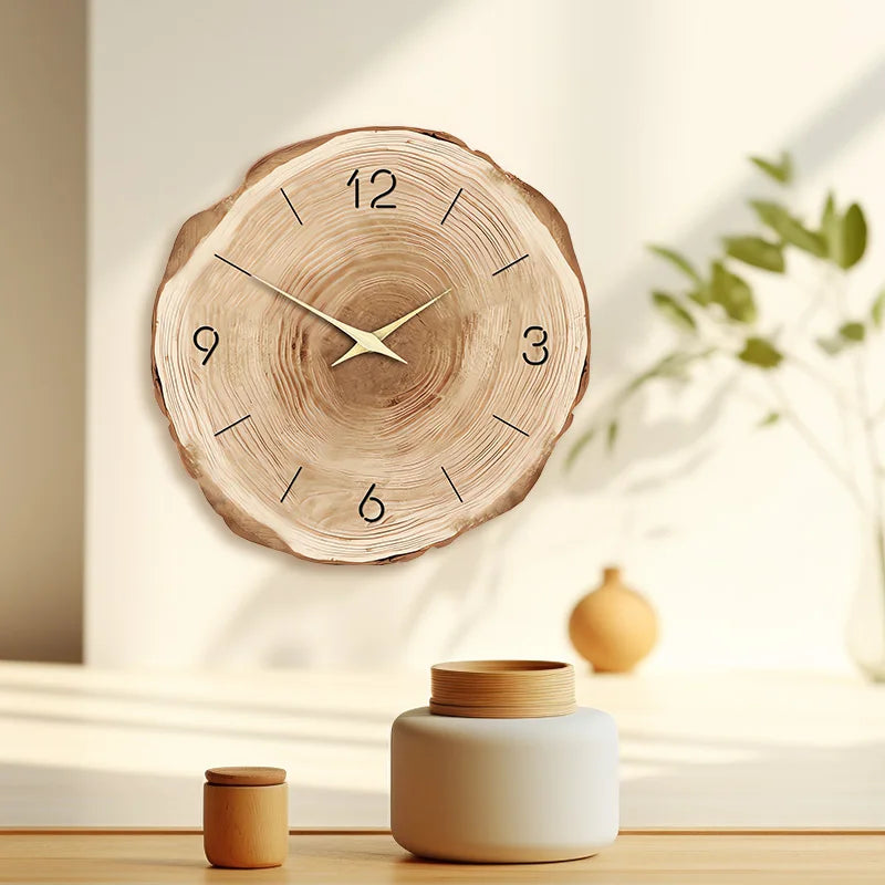 1pc Wooden Ring Wall Clock, Wood Cross-Section Texture Pattern Design of the Original Wood Color Wall Clock, Home Mute Clock