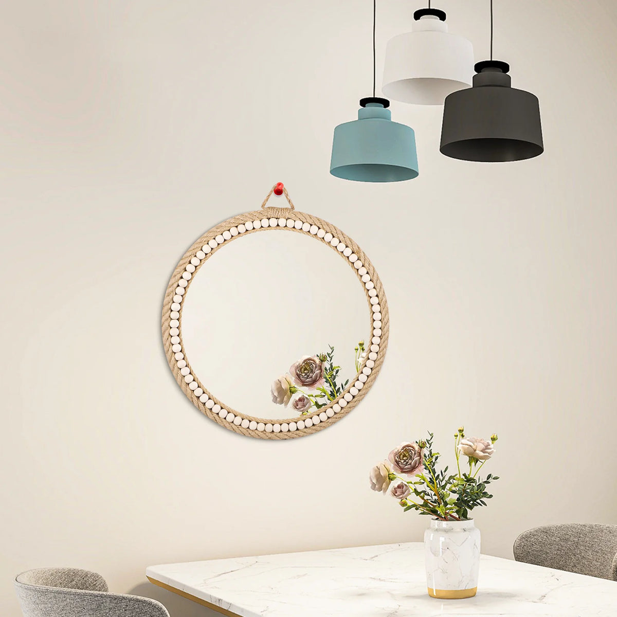 Hand-woven Nordic decorative hanging mirror creative hanging wall sofa porch homestay style background wall decor makeup mirror