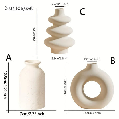 White Ceramic Vase Set of 3 in White