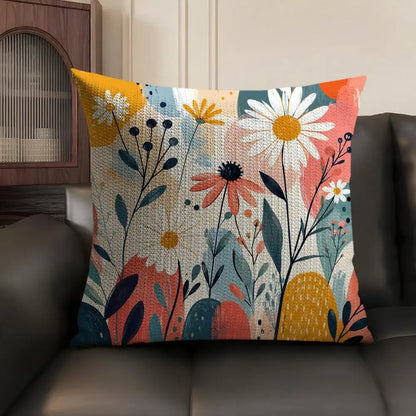 Bohemian Pattern Linen Cushion Cover in Peach Daisy Garden