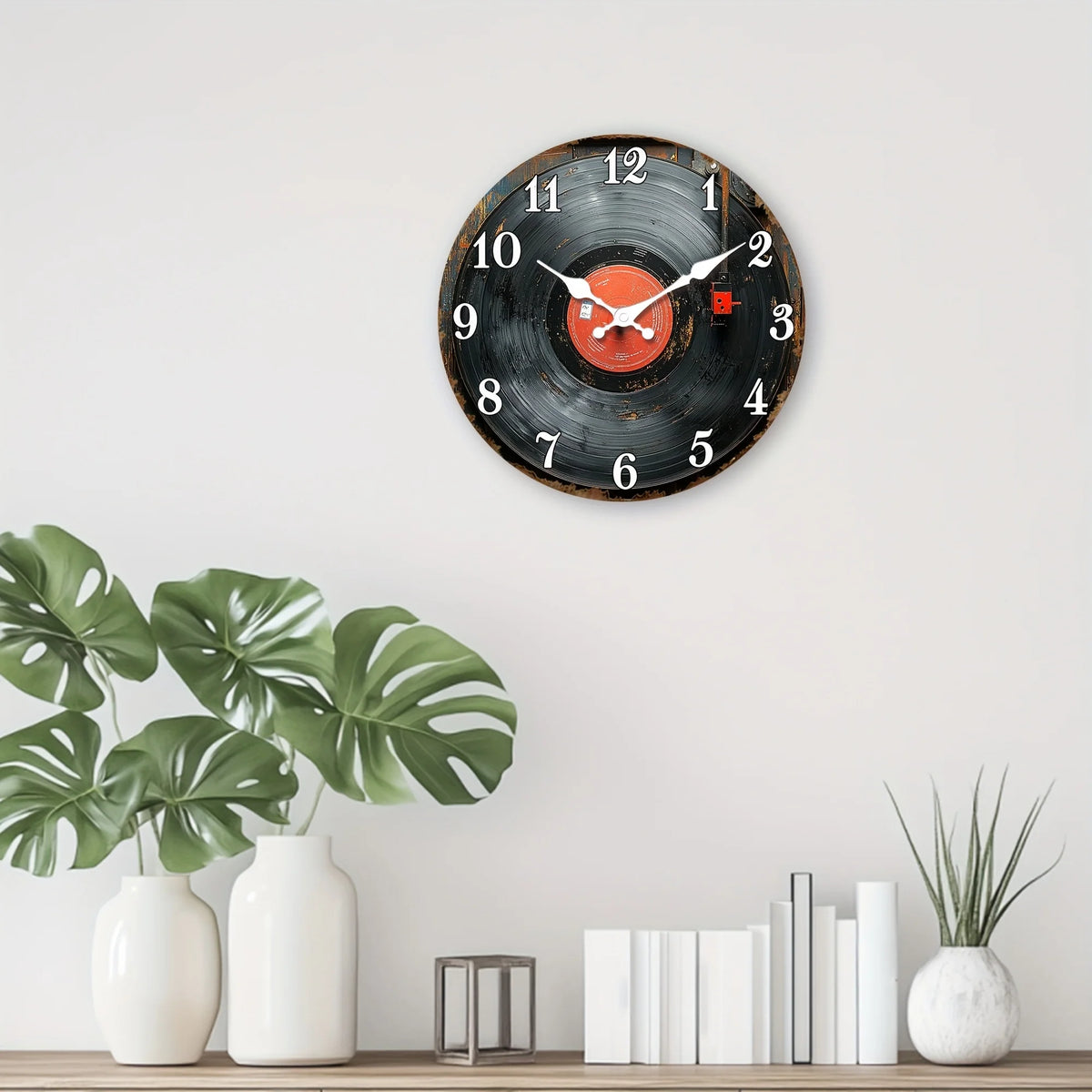 [Retro Wooden Wall Clock] Retro Wooden Wall Clock | Vinyl Record Design Round Silent for Living Room, Bedroom, Kitchen, Office | Thanksgiving Christmas Decoration, Birthday Gift (AA Batteries Not Included) 1pc