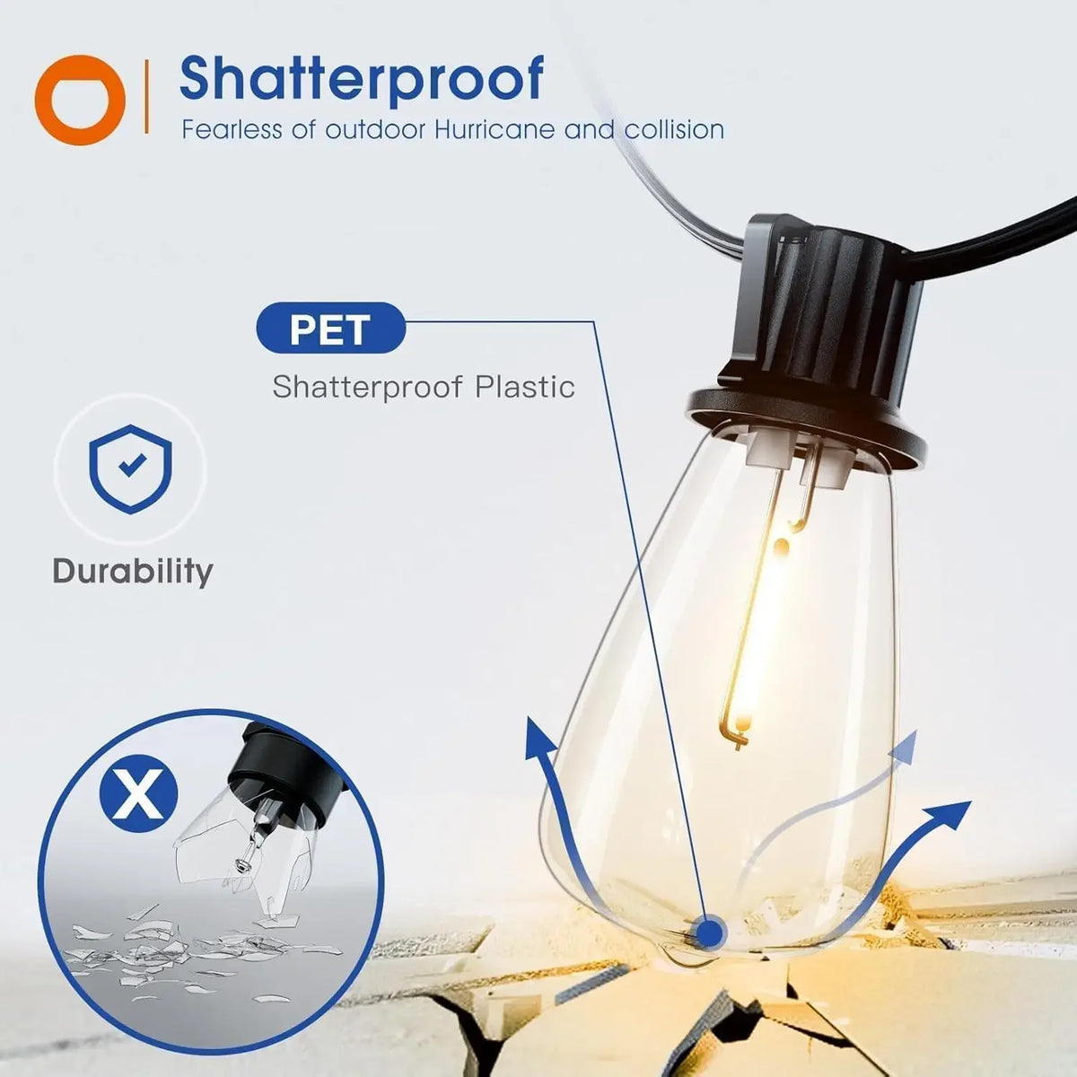 200FT LED Outdoor String Lights Dimmable Waterproof ST38 LED Shatterproof Bulbs Outside Hanging Light for Porch Garden Decor