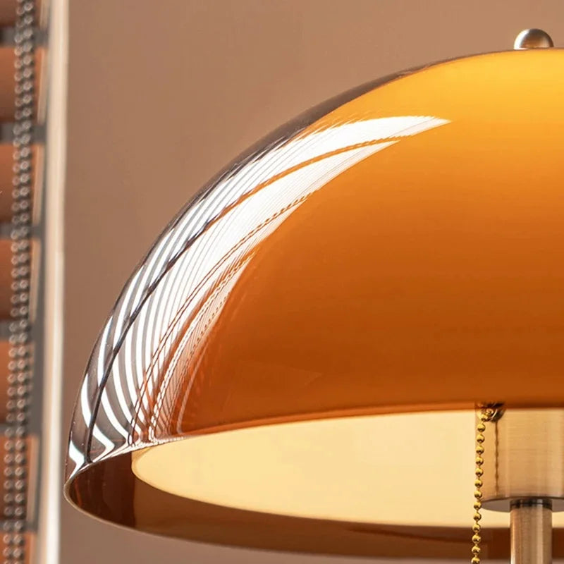 Retro Orange Glass Mushroom Floor Lamp Adjustable Height Wood Metal Standing Lamp Living Room Sofa Corner Bedroom Ambient Decor