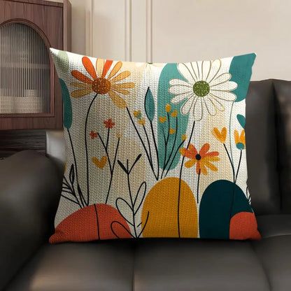 Bohemian Pattern Linen Cushion Cover in White Daisy Sunrise