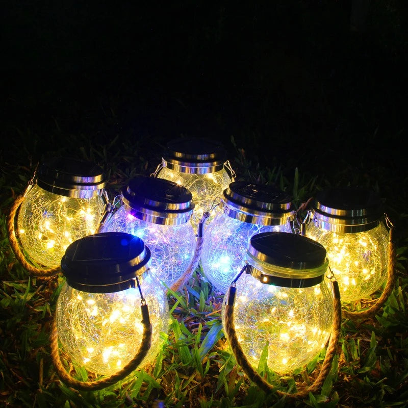 Solar Crackle Glass Jar Lights