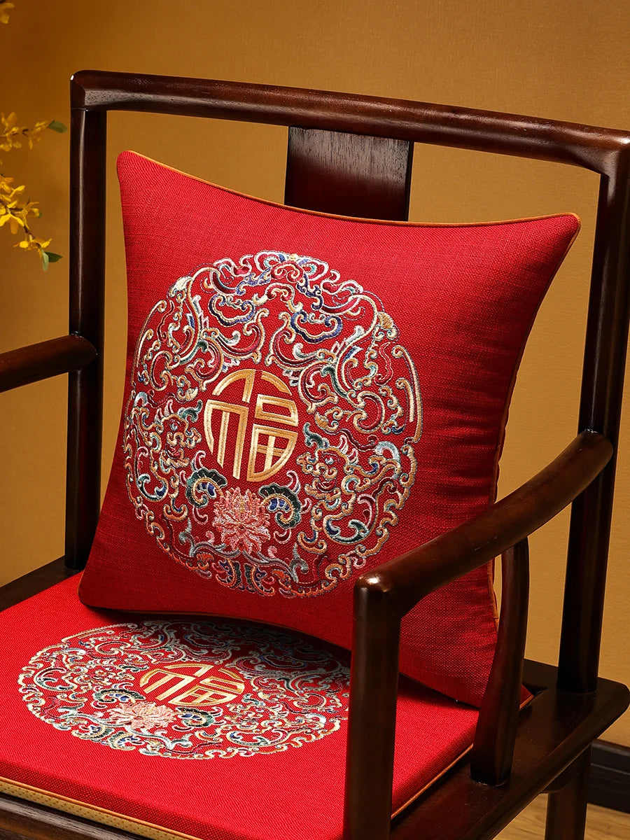 Embroidered Crane Linen Cushion Cover