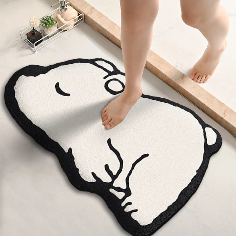Cartoon Animal Flannel Bath Mat in Bear