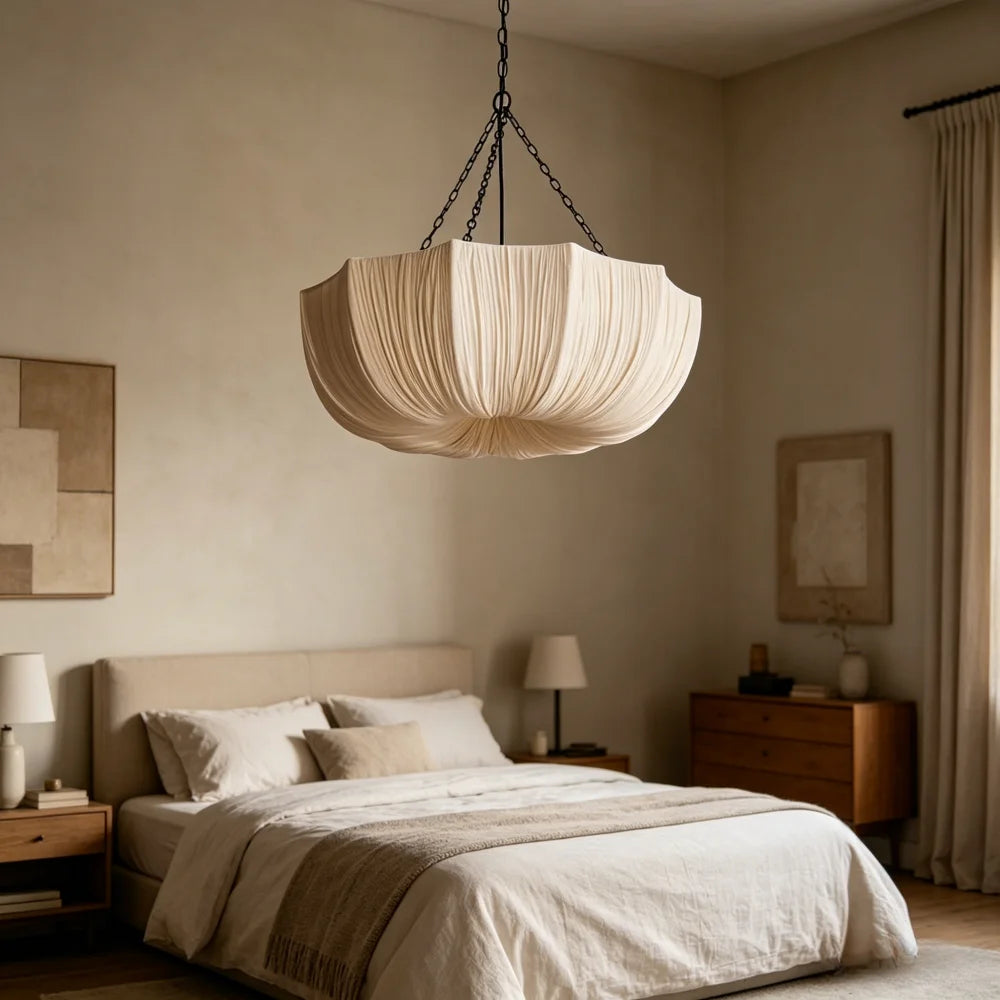 Nordic Fabric  Pendant Light Minimalist Wabi Sabi Retro Iron Chain Pendant Lamp Japanese Living Dining Room Bedroom Chandelier