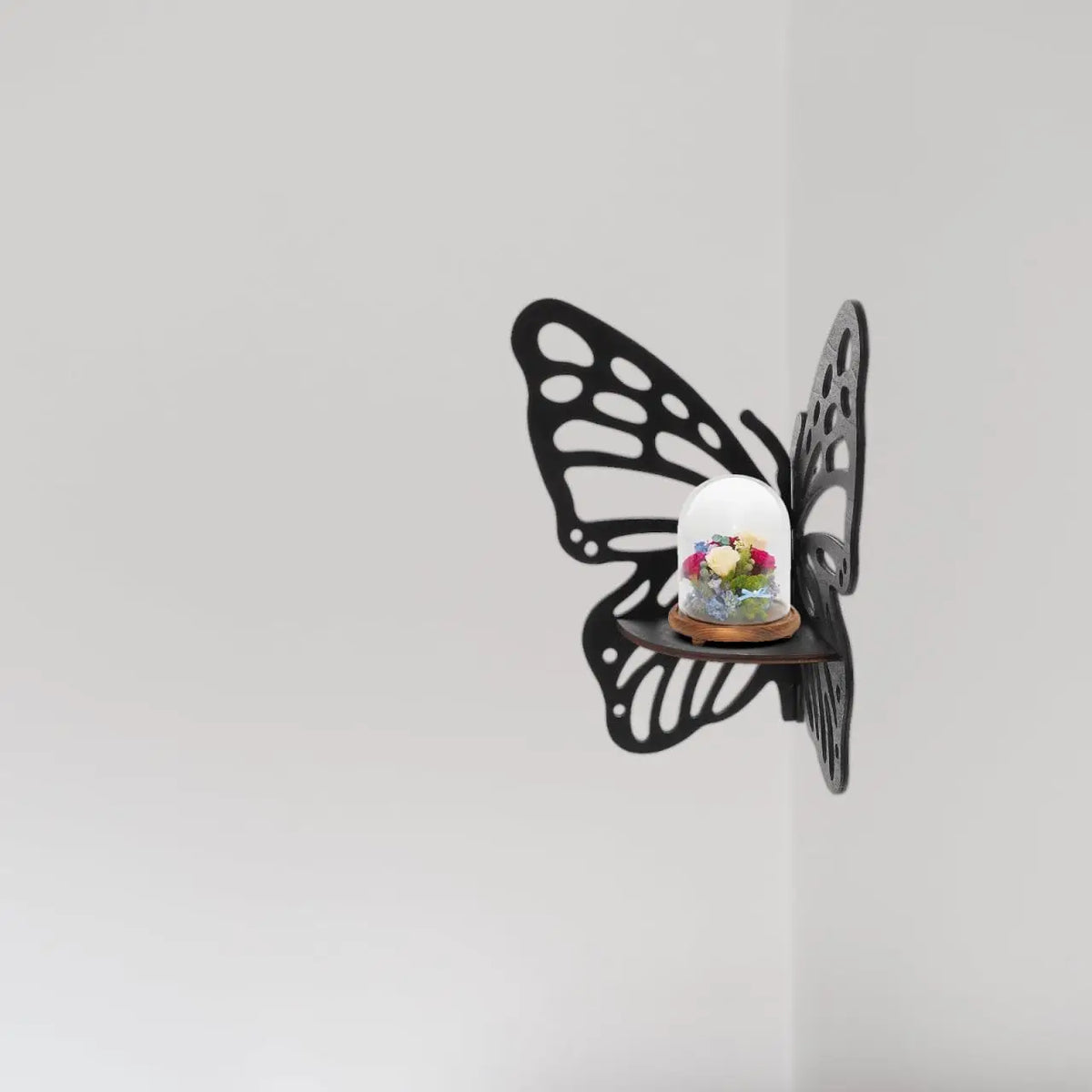 Butterfly Wall Shelf Wooden Floating Corner Bookshelf for Crystal Display Figurine Storage and Home Decor