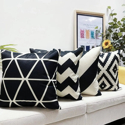 Black Geometric Linen Cushion Cover – cushion cover photo 4