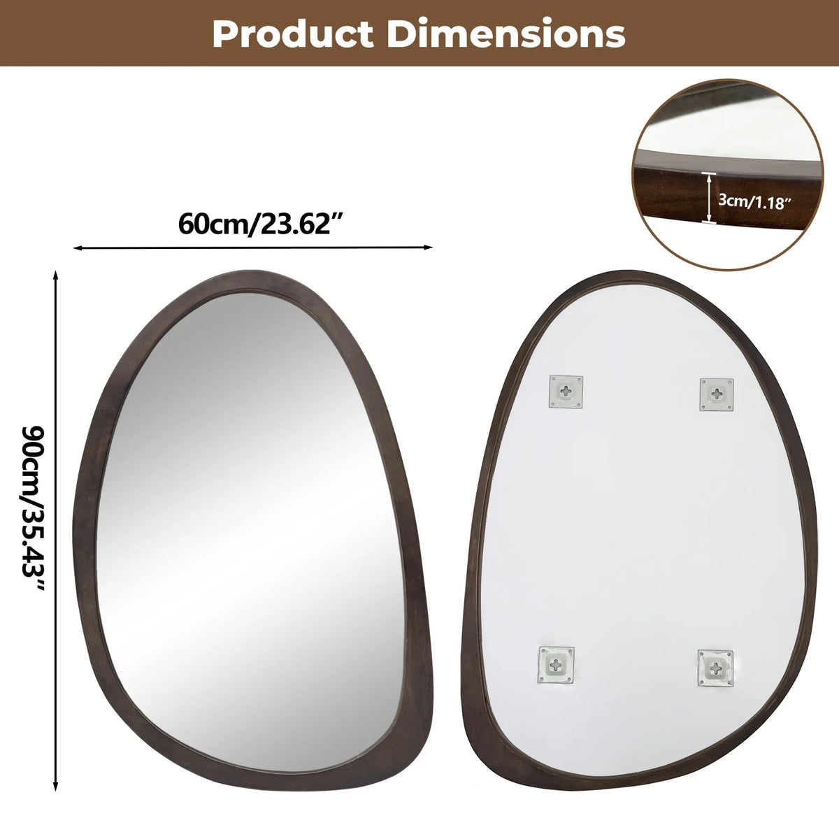 Walnut Irregular & Octagon Wall Mirror – Irregular, 60 x 90cm