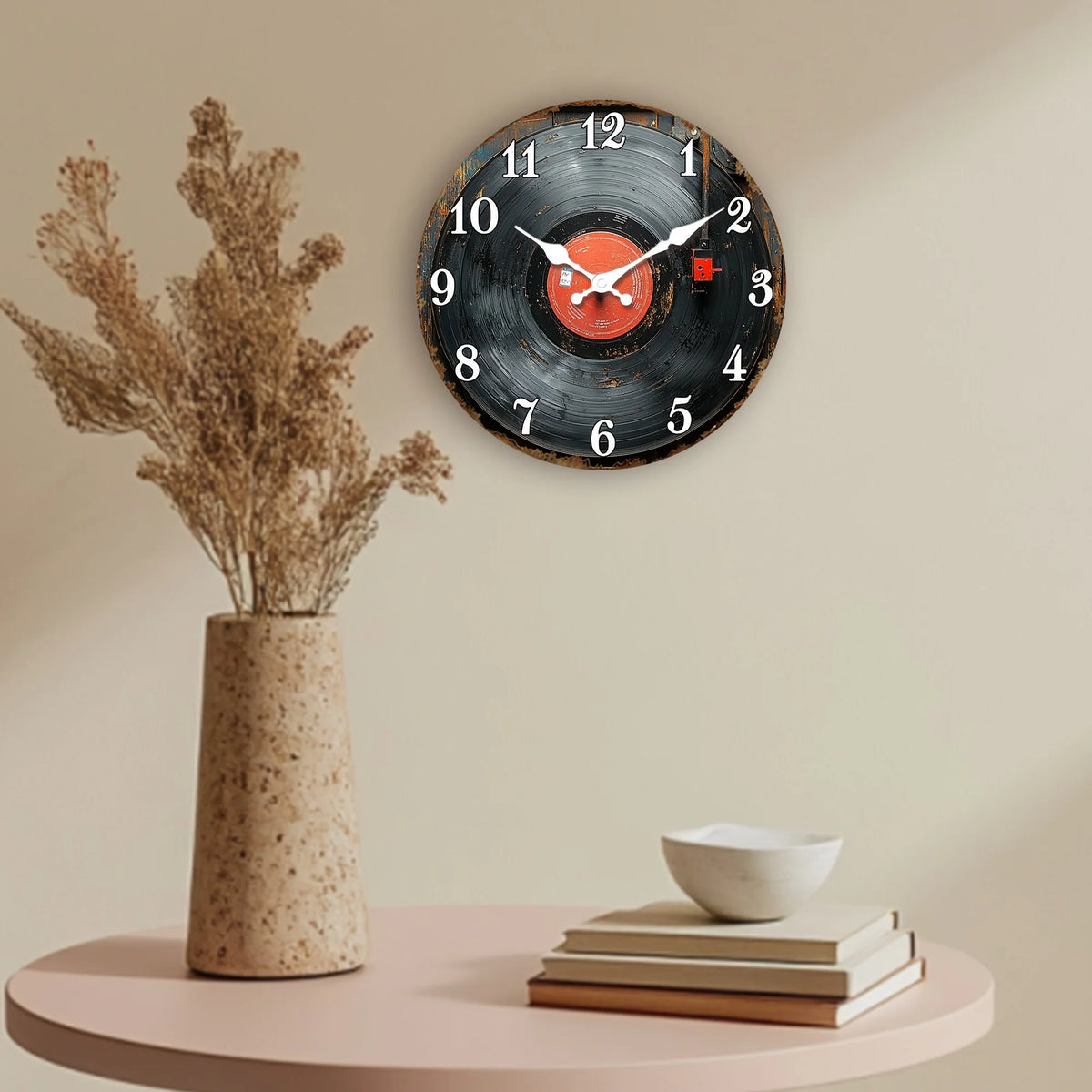 [Retro Wooden Wall Clock] Retro Wooden Wall Clock | Vinyl Record Design Round Silent for Living Room, Bedroom, Kitchen, Office | Thanksgiving Christmas Decoration, Birthday Gift (AA Batteries Not Included) 1pc