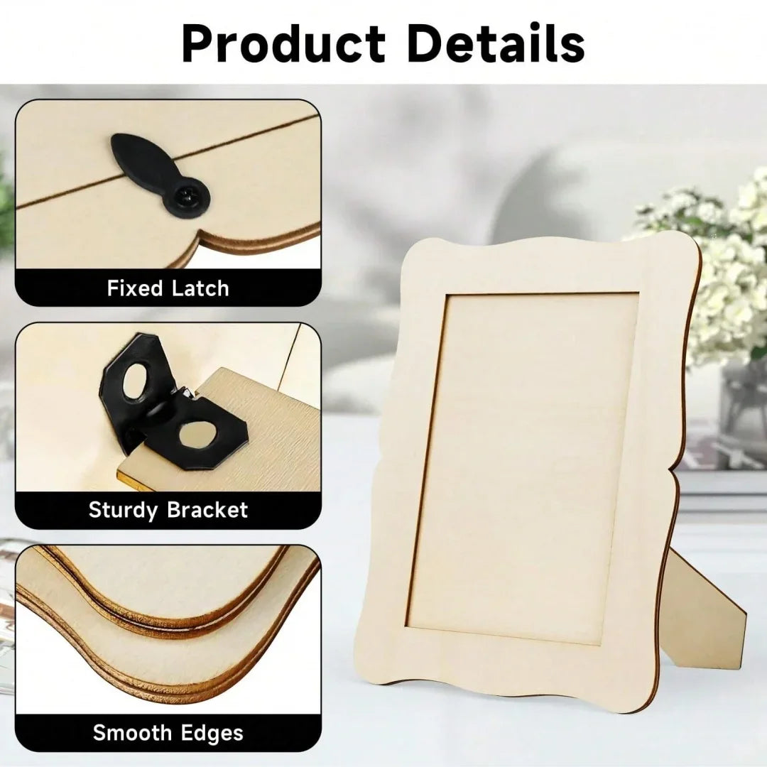 5/20Pcs Unfinished Wooden Frames Wavy/Rectangle Photo Holder DIY Painting Crafts Photo Display Stand Home Office Desktop Decor
