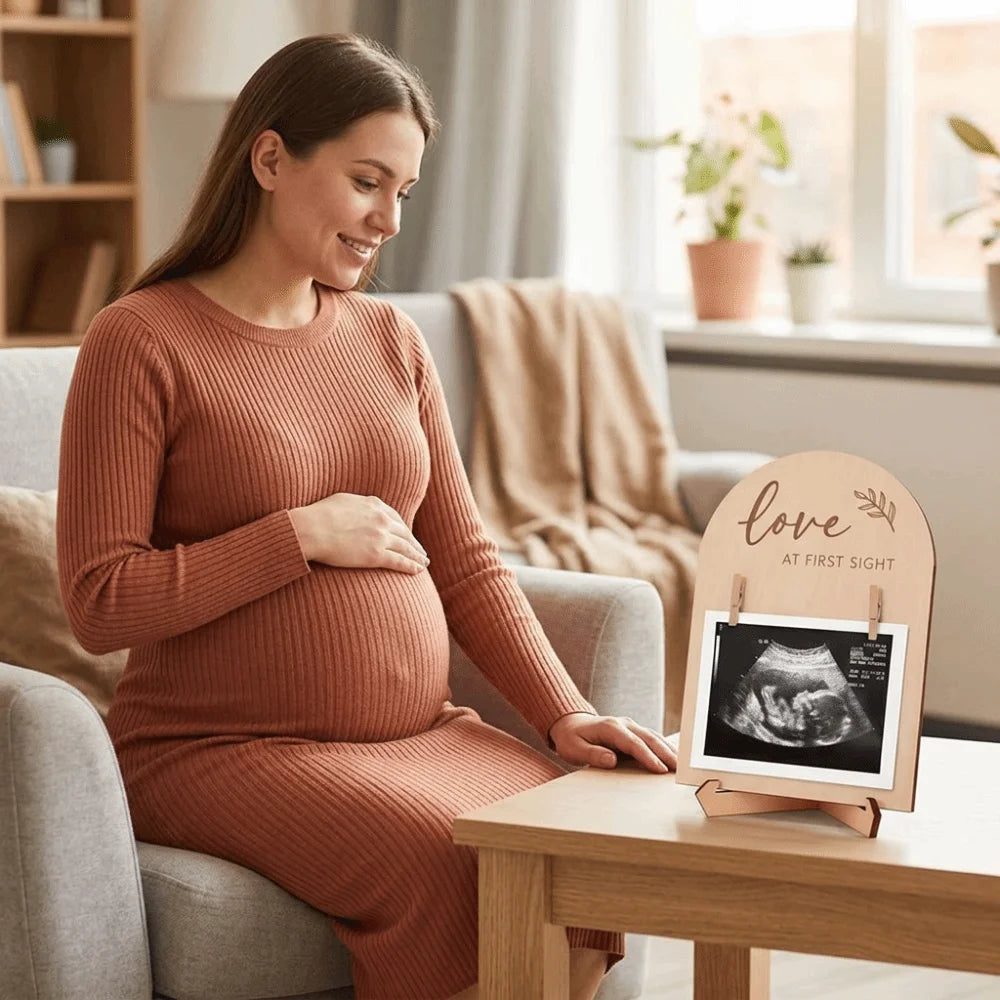 Wooden Stands Baby Ultrasound Frame Maternity Gift Rustic Pregnancy Gift Frame Stable with Clip Display Frame Memory Display