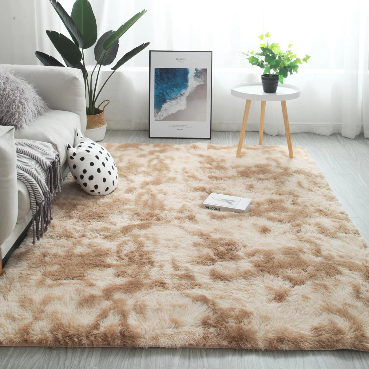 Ultra Soft Puffy Tie Dye Rug in Khaki Tie-Dye