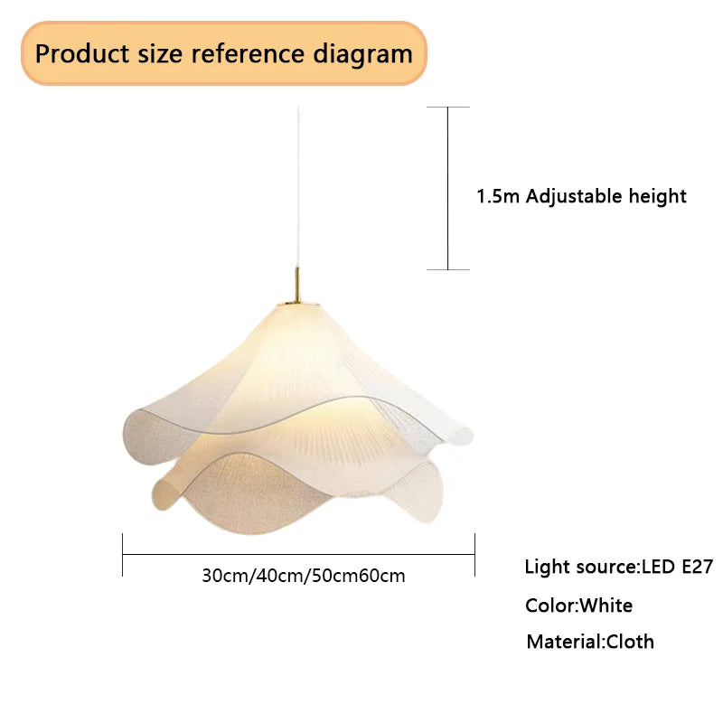 Nordic Minimalist White Pendant Light 50cm 60cm Flowers Cloth Chandelier E27 Base Living Room Bedroom Home Decor Pendant Lamp