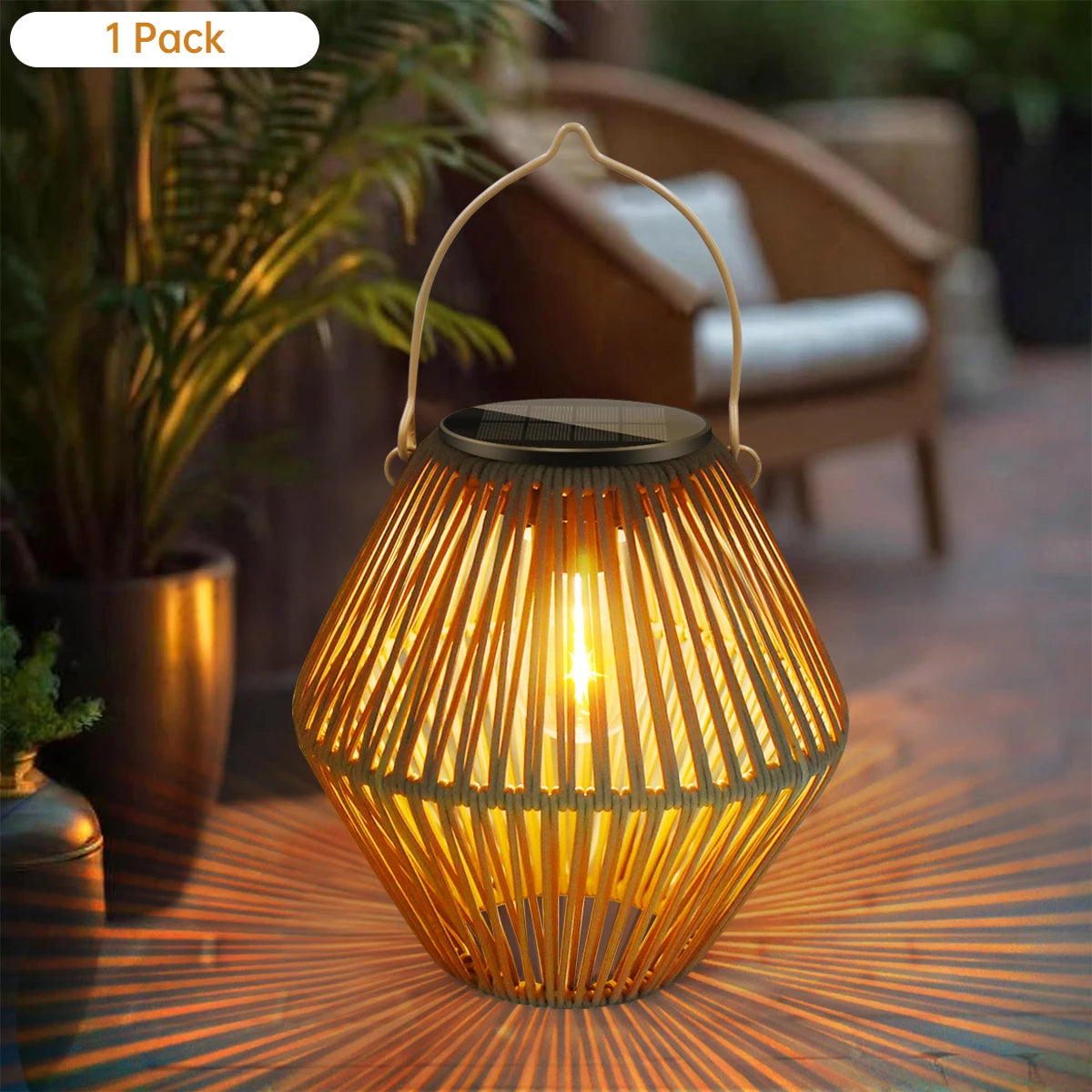 Woven Rattan Solar Lantern