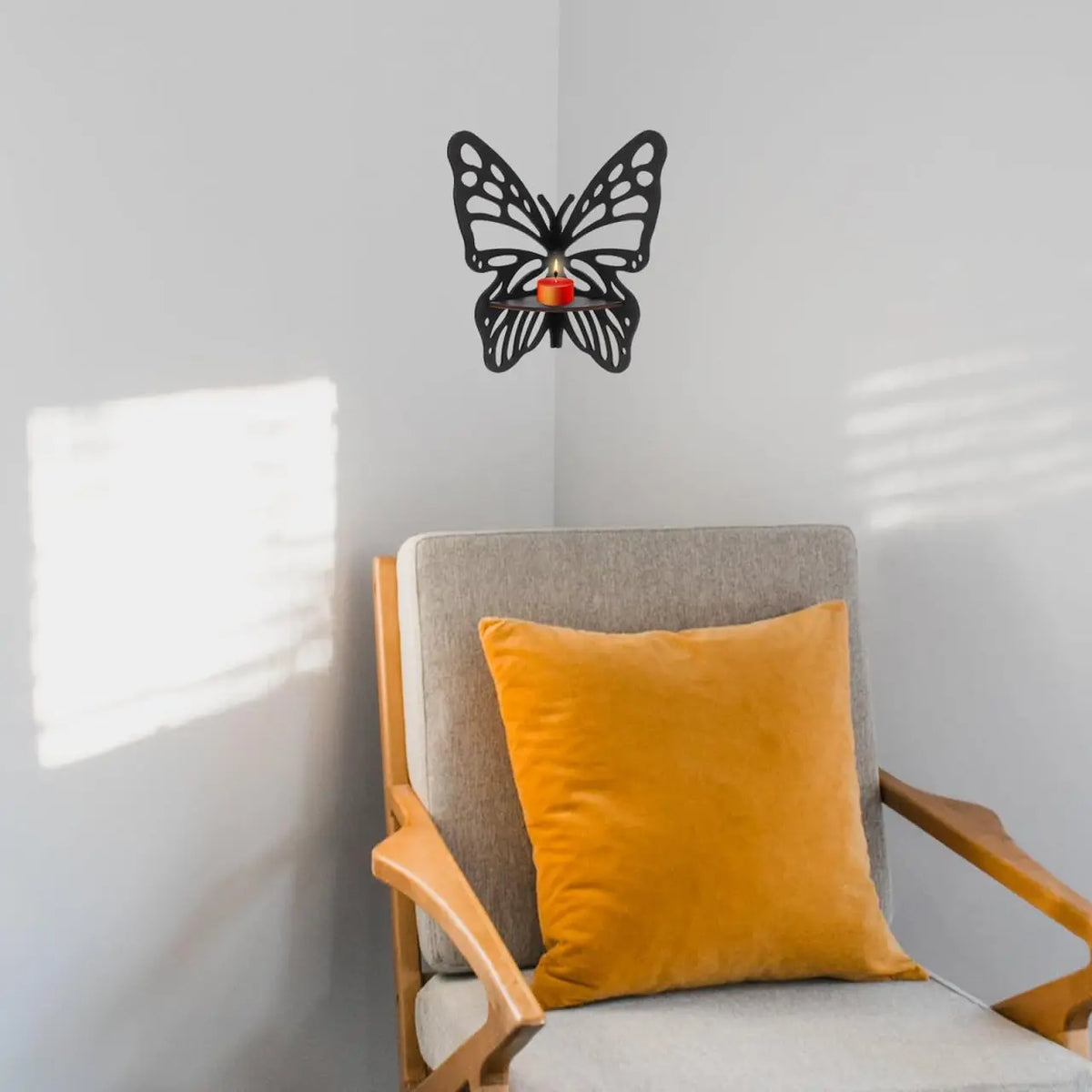 Butterfly Wall Shelf Wooden Floating Corner Bookshelf for Crystal Display Figurine Storage and Home Decor