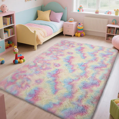 Ultra Soft Puffy Tie Dye Rug in Rainbow