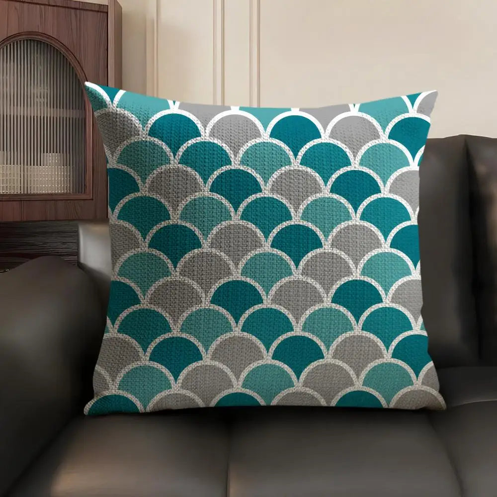 Modern Coastal Style Cushion Cover Natural Linen Organic Fabric Double Sided Print Sofa Pillow Case Home Decor Gift