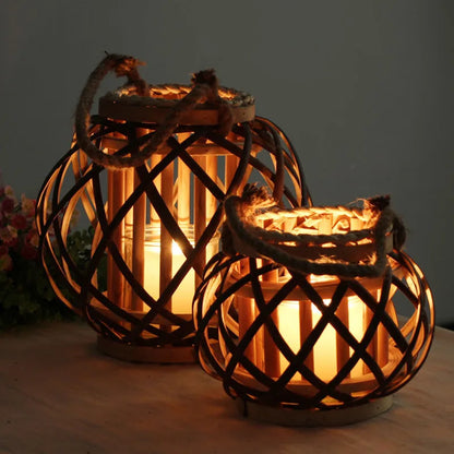 Woven Wicker Candle Lantern
