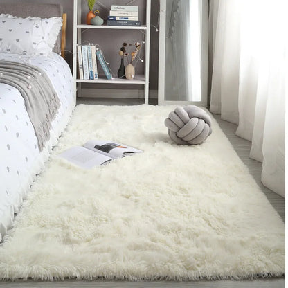 Washable Long Pile Shag Rug in Creamy White