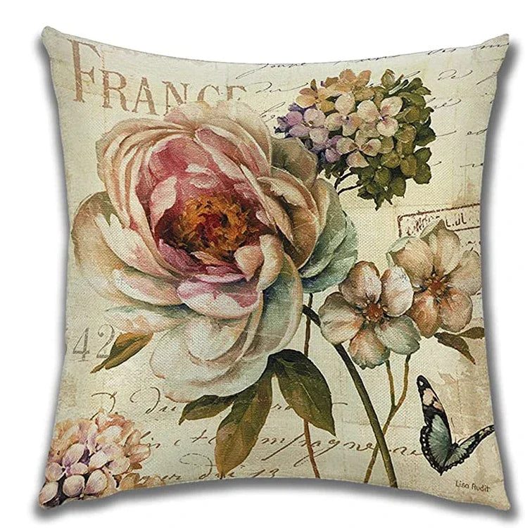 Vintage Floral Linen Cushion Cover – Design 4